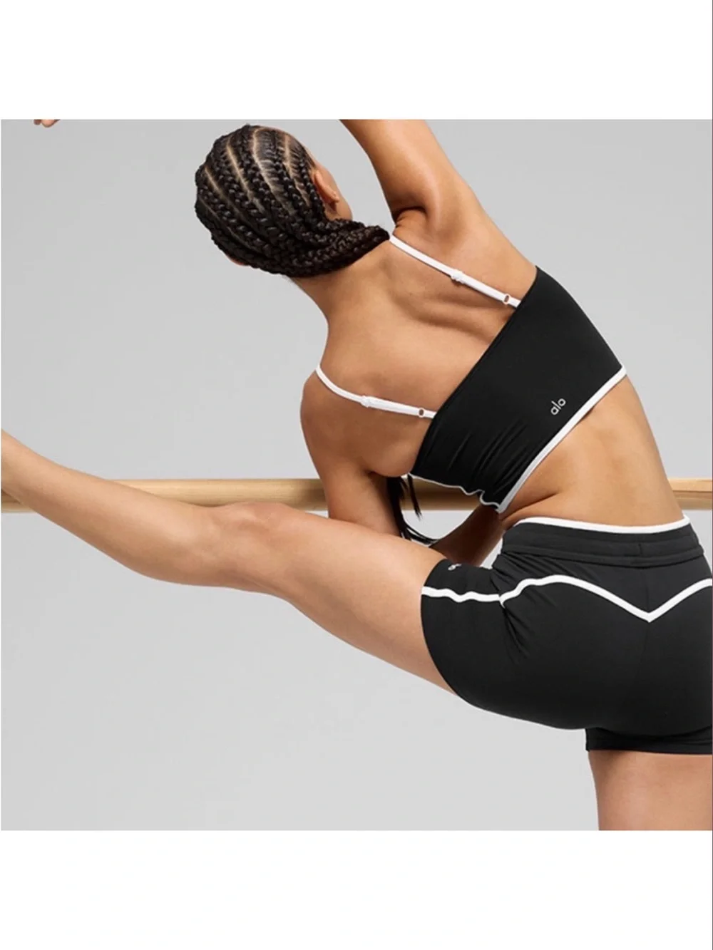 Alo Yoga airbrush black leggings and top with white side stripe set